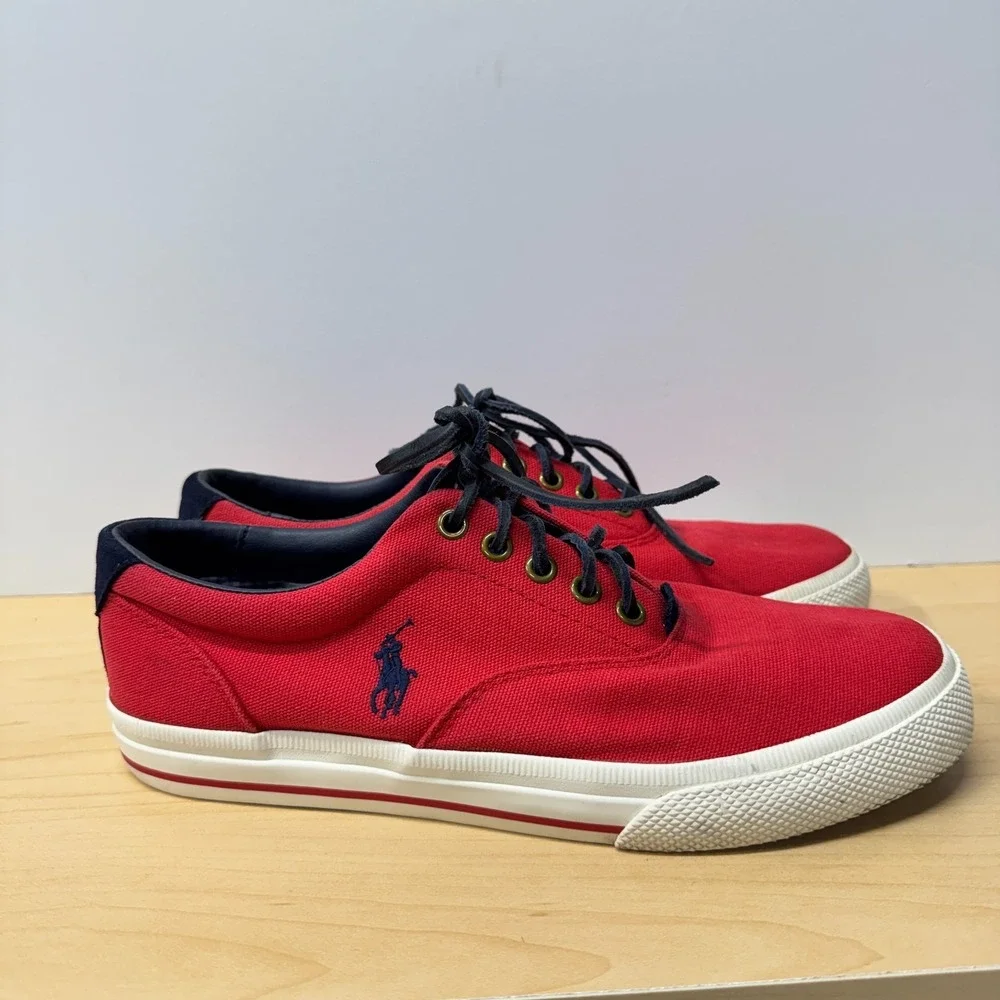 Polo Ralph Lauren Vaughn Men's 8D Red Canvas Leather Low Top Boat Shoes Sneakers